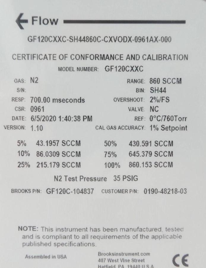 Brooks Instrument GF120C-104837 Mass Flow Controller MFC AMAT 0190-48218 New