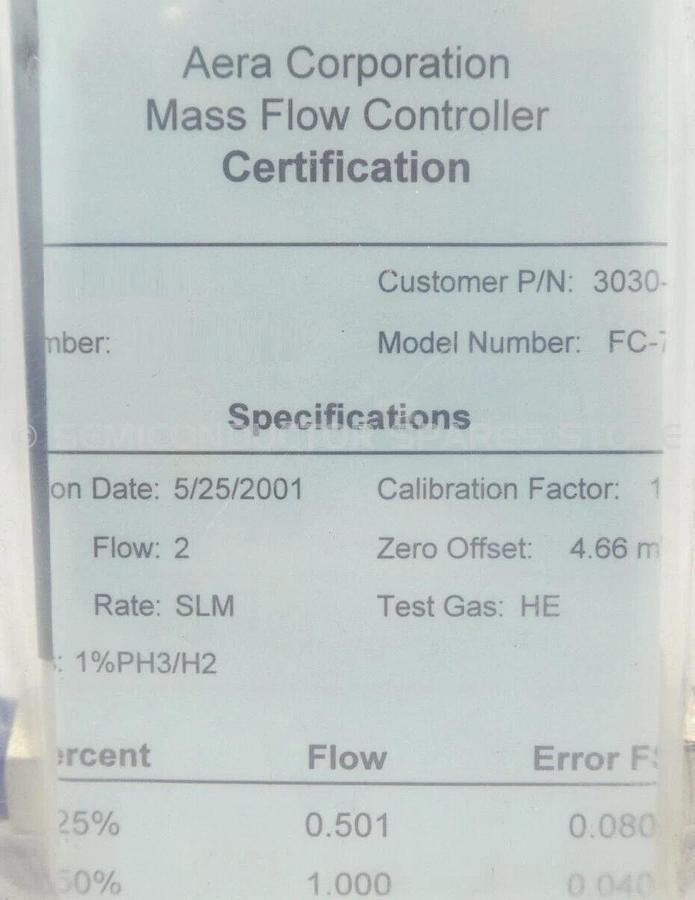Aera FC-7700CD Mass Flow Controller 3030-04433 2 SLM 1% PH3/H2 New Surplus