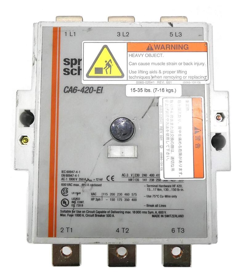 Used Sprecher Schuh CA6-420-EL Industrial Circuit Breaker Series CA6 Working Surplus