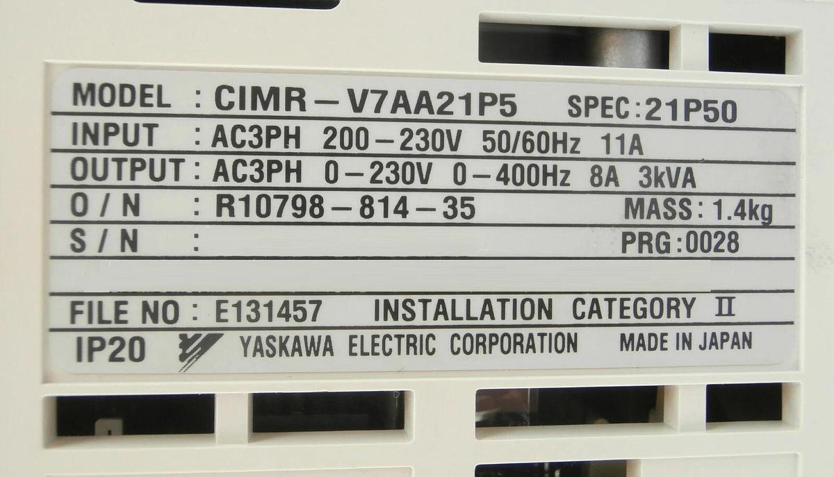 Used Yaskawa Electric CIMR-V7AA21P5 Inverter Drive VS Mini V7 Nikon NSR System Spare