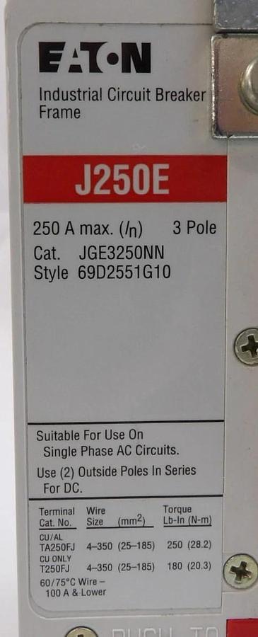 Used Eaton JGE3250NN 3 Pole Circuit Breaker J250E Lot of 2 Working