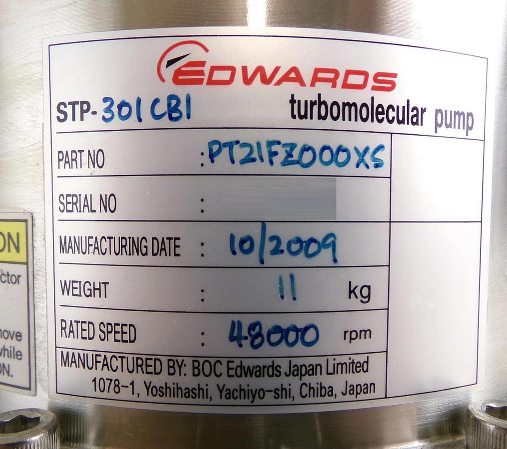 Used STP-301CB1 Edwards PT21FZ000X5 Turbomolecular Pump Turbo Working Surplus