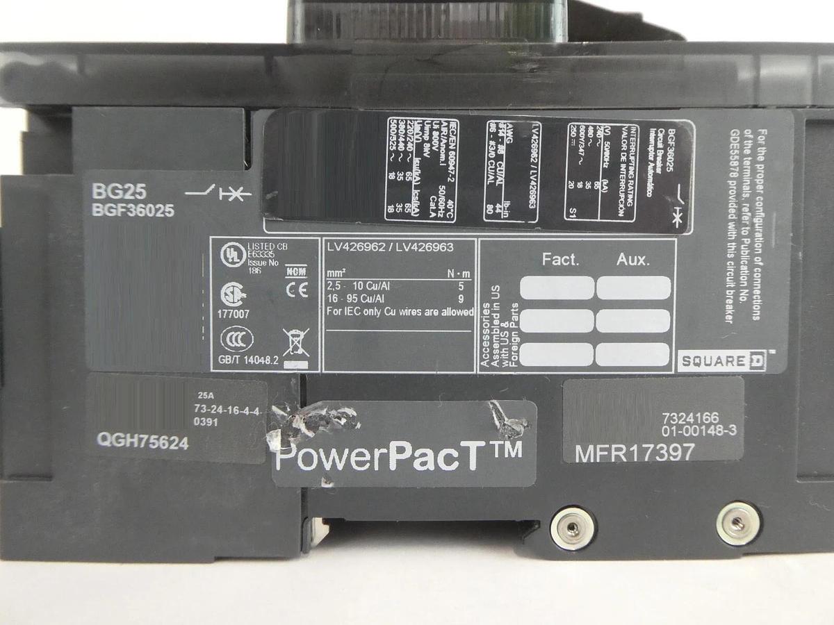 Used Schneider Electric BGF36025 3 Pole Circuit Breaker PowerPacT Lot of 3 Working