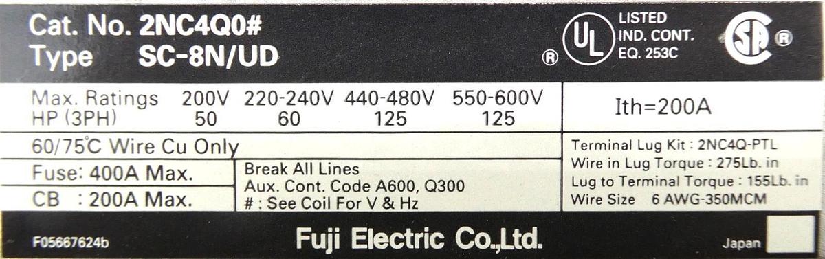 Used Fuji Electric SC-8N/UD Magnetic Contractor 2NC4QO# Reseller Lot of 2 Working