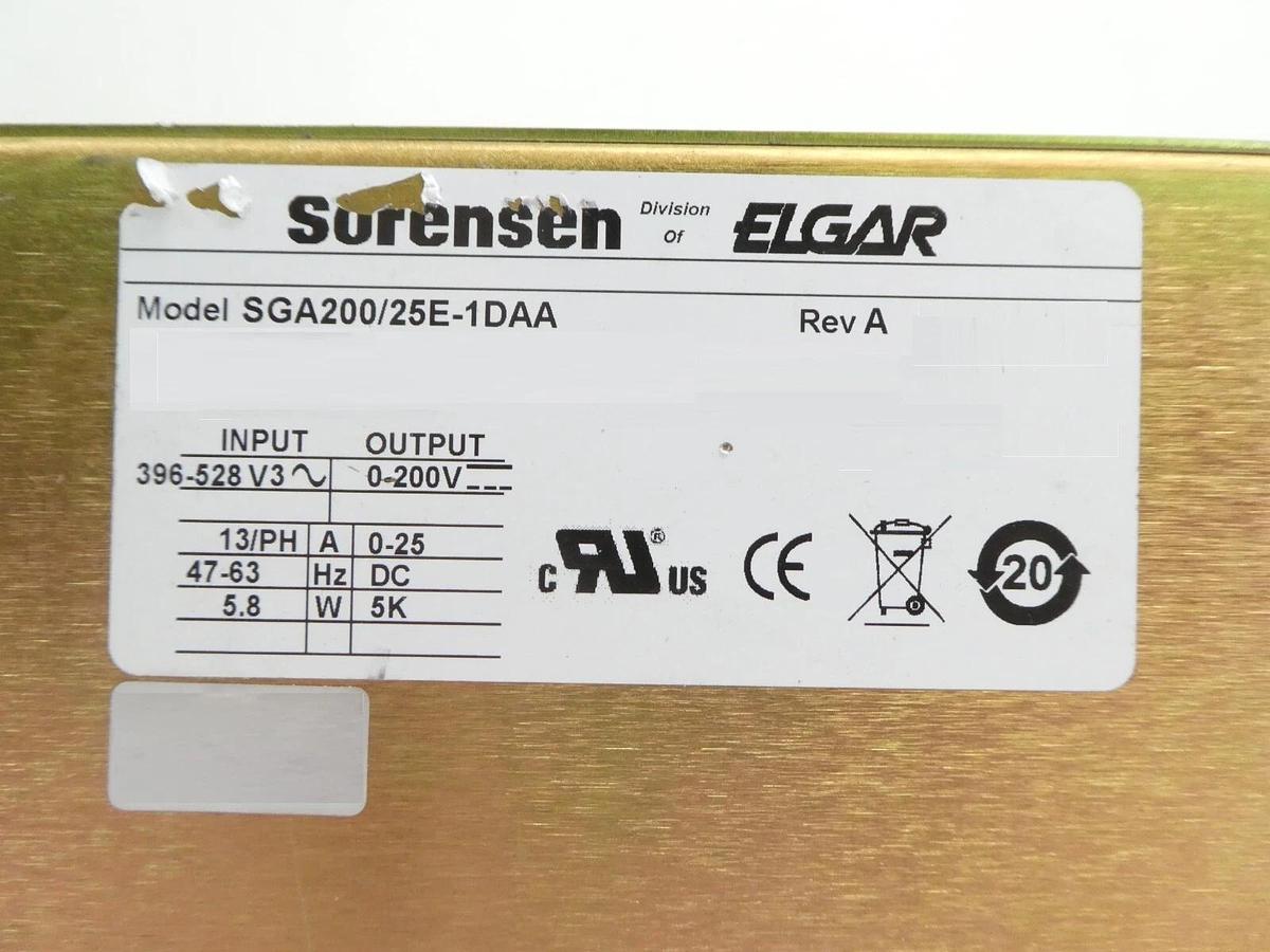 Used Sorensen SGA200/25E-1DAA Modular DC Power Supply Ametek AMAT Working Surplus