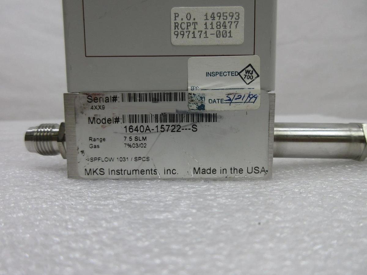 Used MKS Instruments 1640A-15722---S Pressure Based MFC 7%03/02 7.5 SLM Working