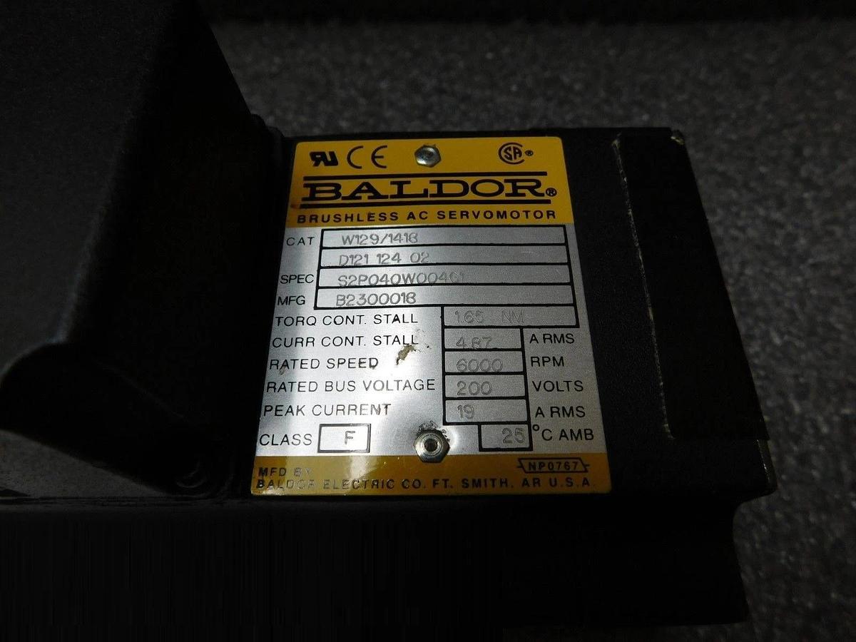 Used BALDOR W129/1418 D121 124 02 Brushless AC Servo Motor Used Working