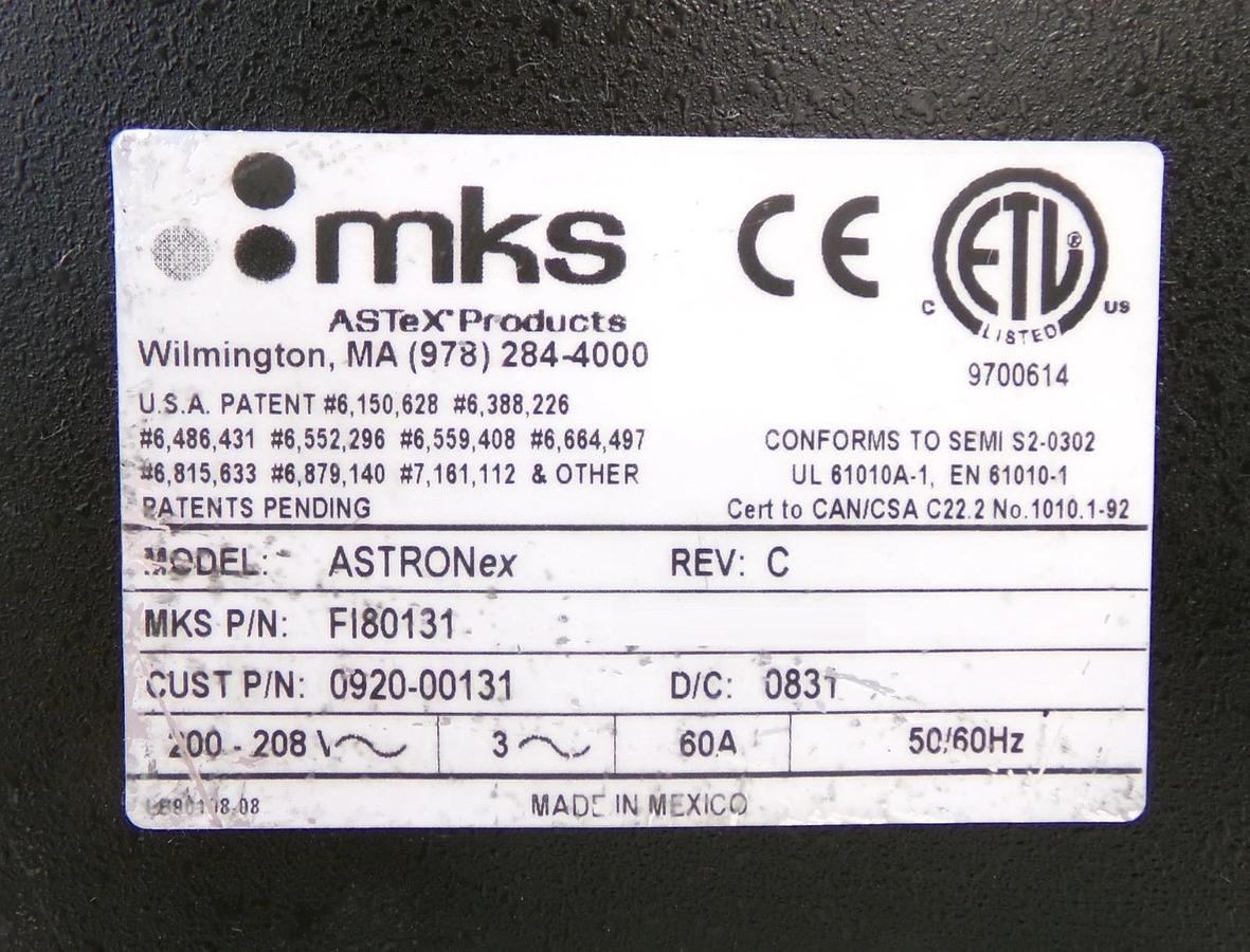 Used ASTRONex MKS Instruments FI80131 Remote Plasma Source AMAT 0920-00131 Untested