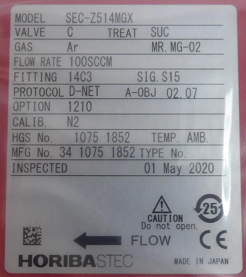 Used Horiba STEC SEC-Z514MGX Mass Flow Controller MFC Z500 100 SCCM Ar New Surplus