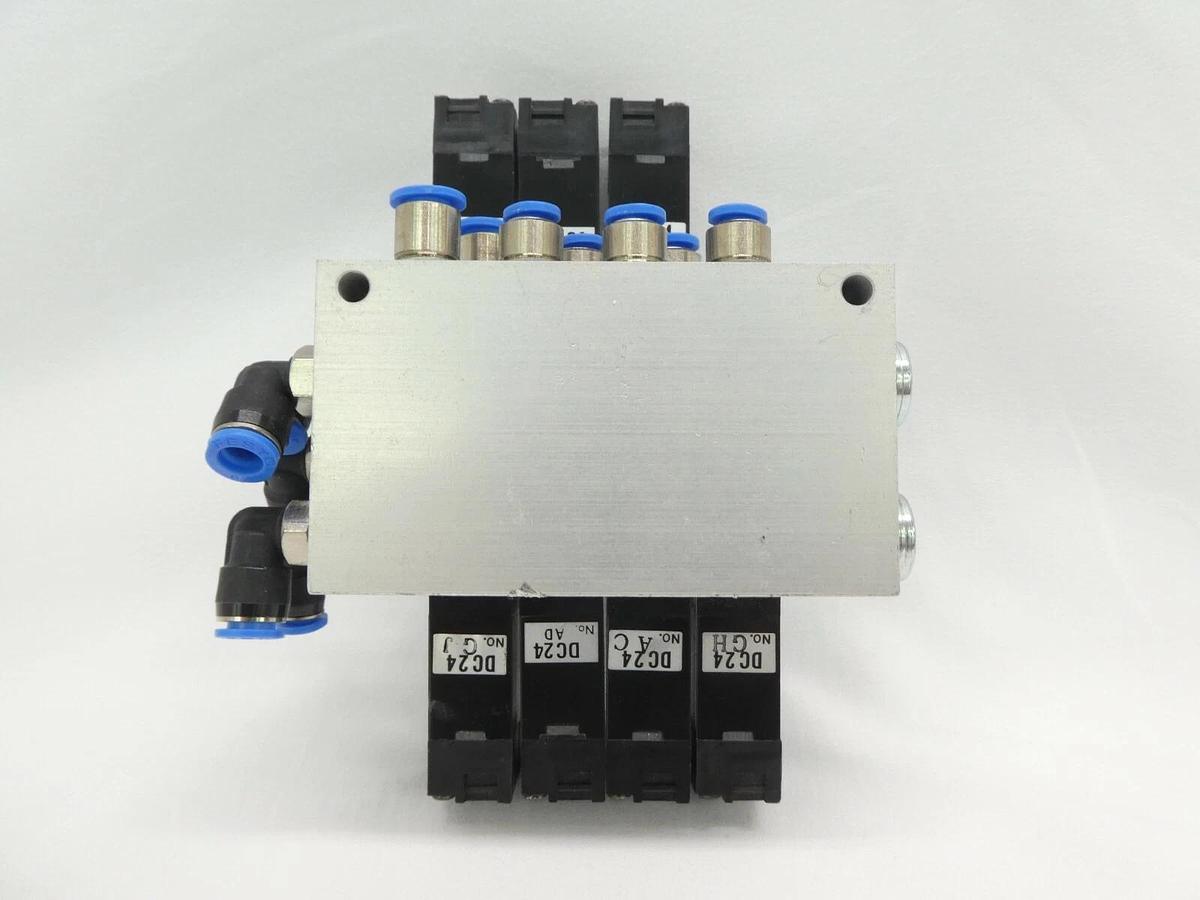 Used Festo 34336 7-Port Pneumatic Manifold PRMY-5-1/8-4 34305 MYH-5/3G-2,3-L-LED