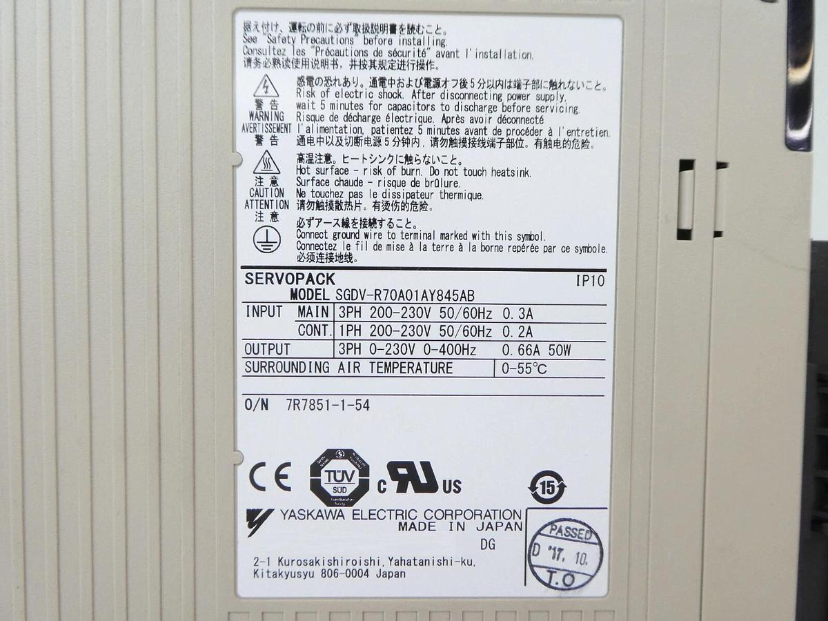 Used Yaskawa Electric SGDV-R70A01AY845AB Servo Driver SERVOPACK TEL Lithius Working
