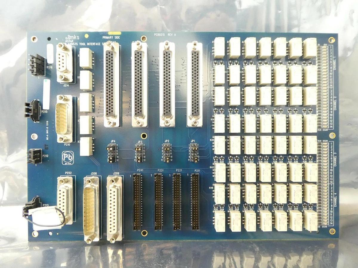 Used MKS Instruments AX8575 Tool Interface S2 Board PCB ASTeX PC89215 Working Surplus