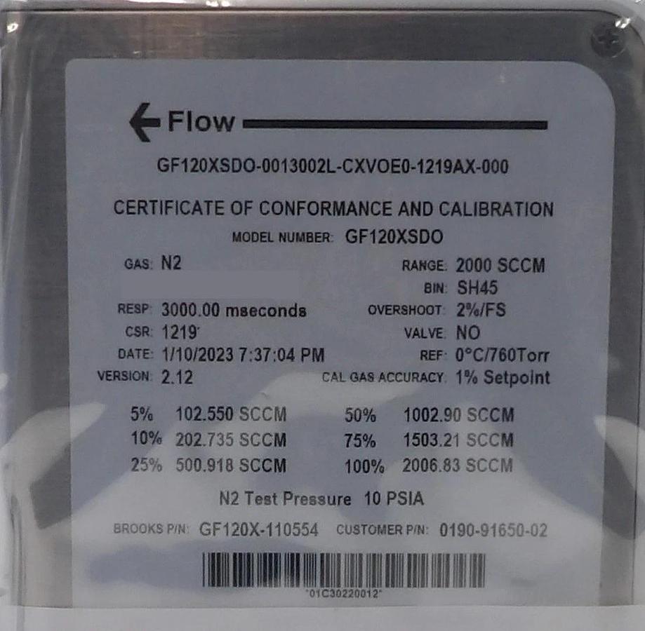 Brooks Instrument GF120X-110554 Mass Flow Controller 0190-91650 Lot of 2 New