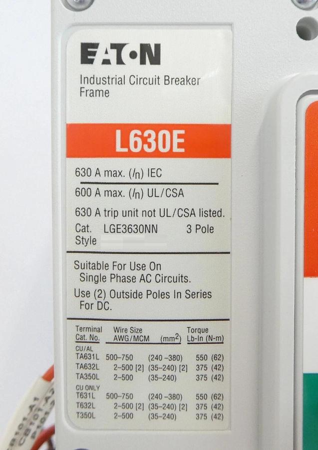 Refurbished Eaton LGE3630NN 3 Pole Industrial Circuit Breaker L630E ELLBN3400W Working