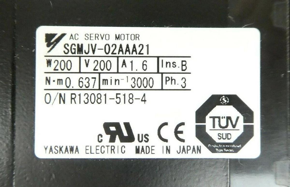 Used Yaskawa Electric SGMJV-02AAA21 AC Servo Motor Rudolph F30 No Connector Working