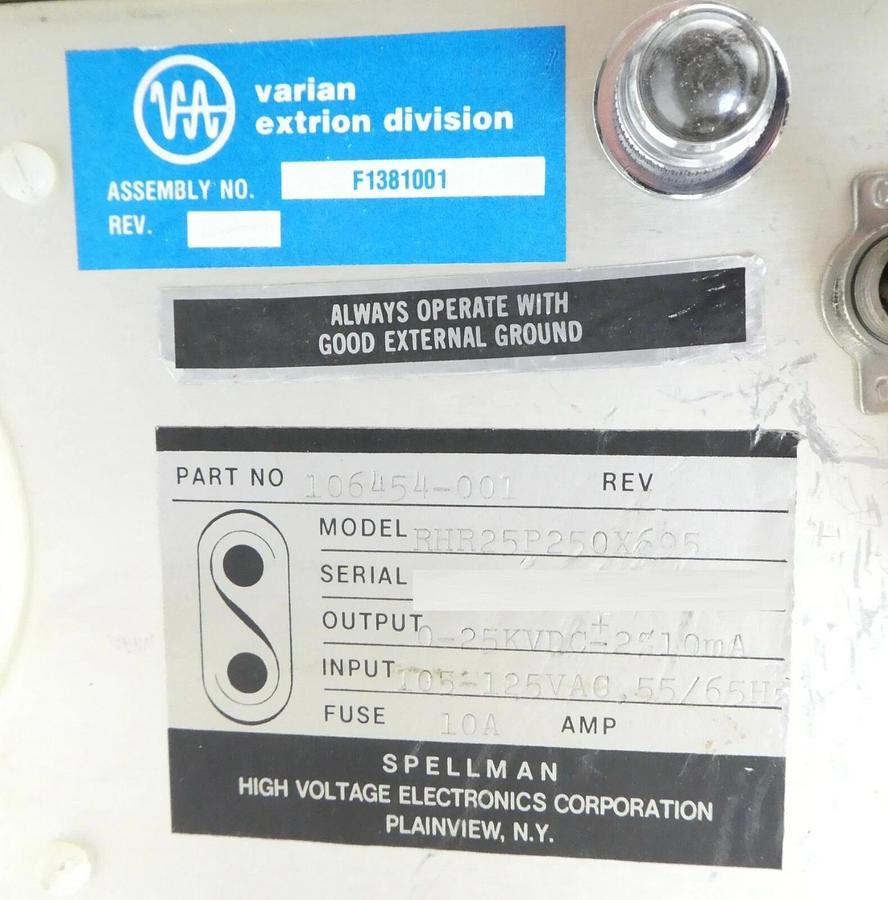 Used Spellman 106454-001 25kV Power Supply RHR25P250X695 Varian F1382001 Working