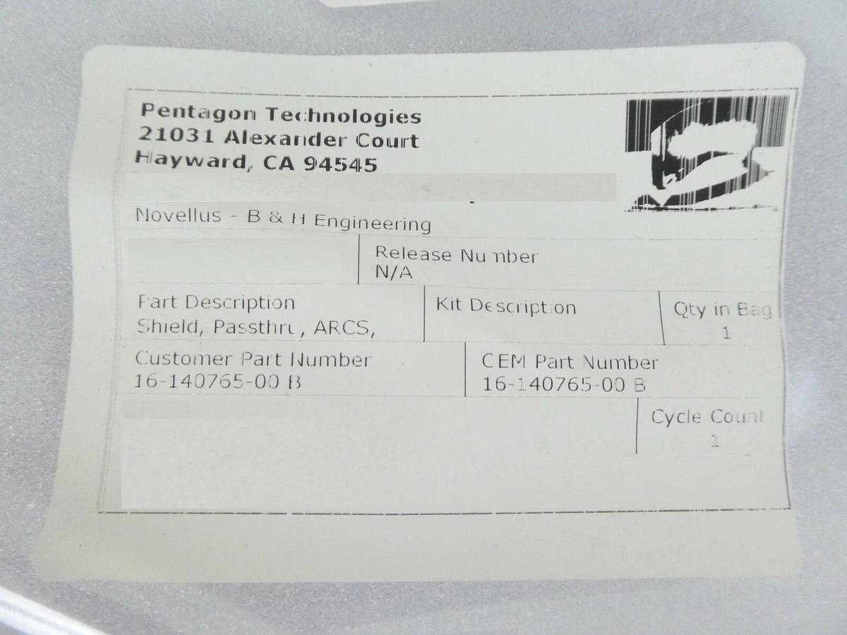Refurbished Novellus Systems 16-140765-00 ARCS Passthru Shield Manufacturer Refurbished