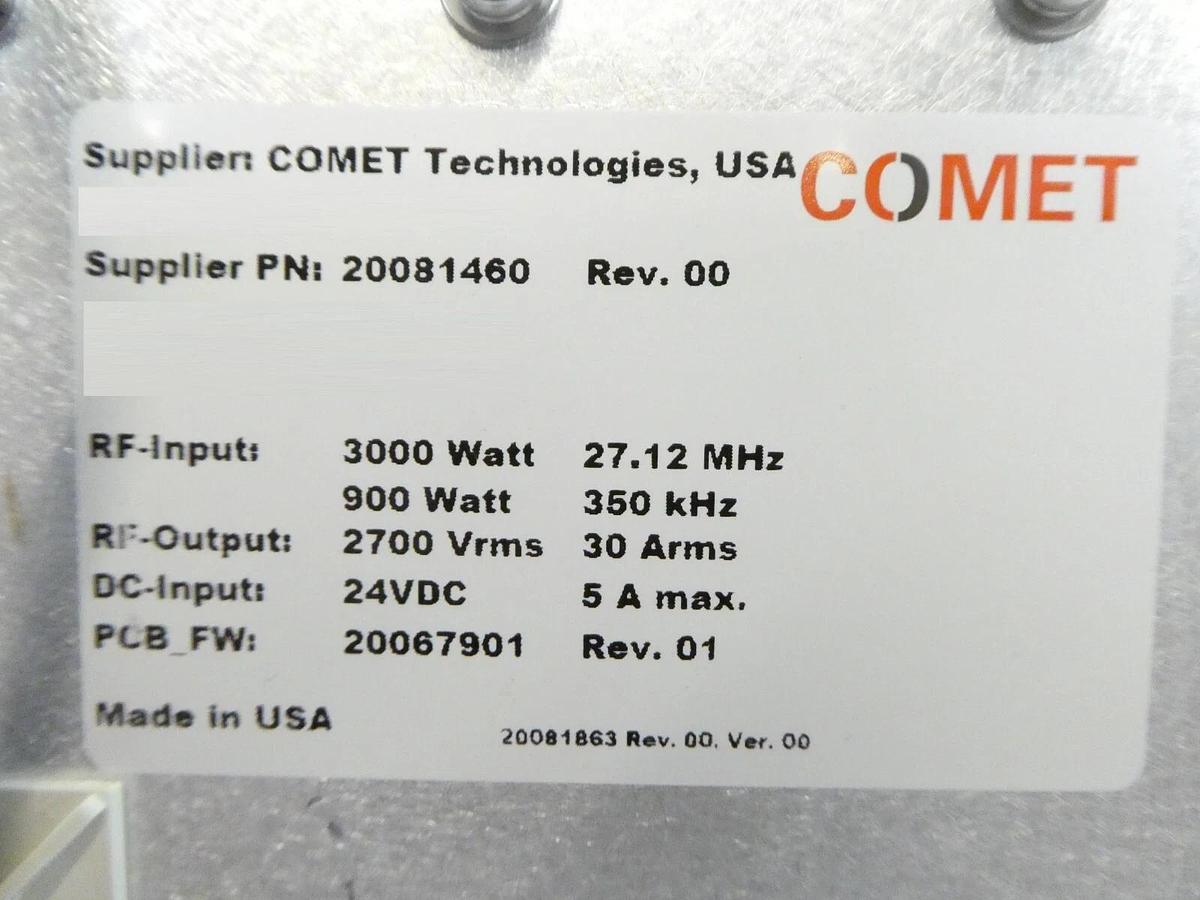 Used Comet Technologies 20081460 RF Match 3000W @ 27.12MHz Working Surplus