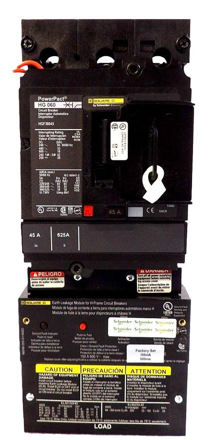 Used Square D HGF36045 Circuit Breaker PowerPact HG 060 ELM150HD Working Surplus