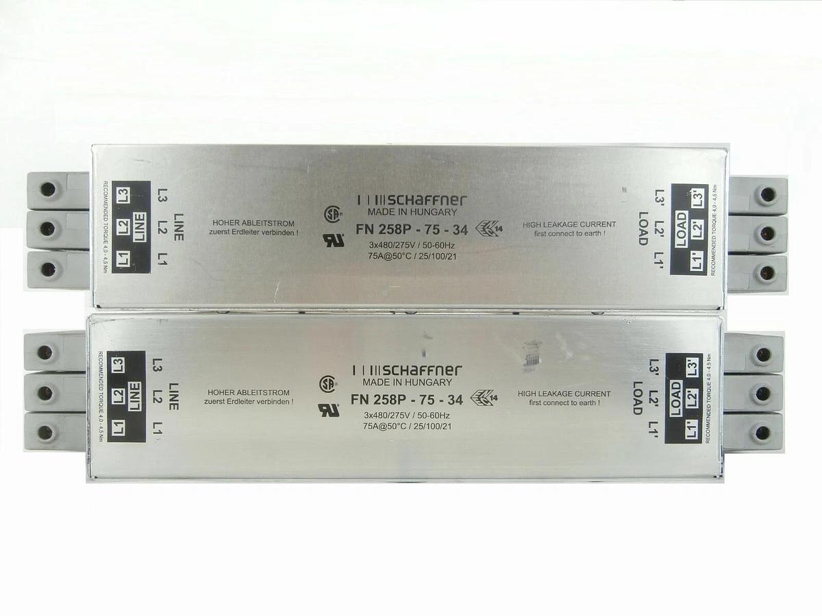 Used Schaffner FN 258P-75-34 Book-style EMC/RFI Filter Reseller Lot of 2 Working