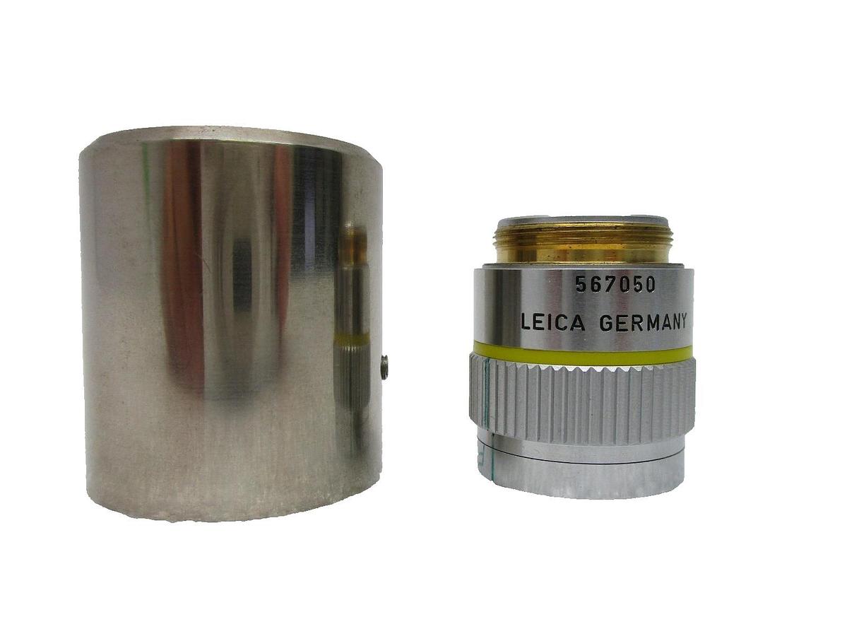 Used Leica 567050 Microscope Objective PL Fluotar 10x/0.25 ∞/- with Sleeve Working