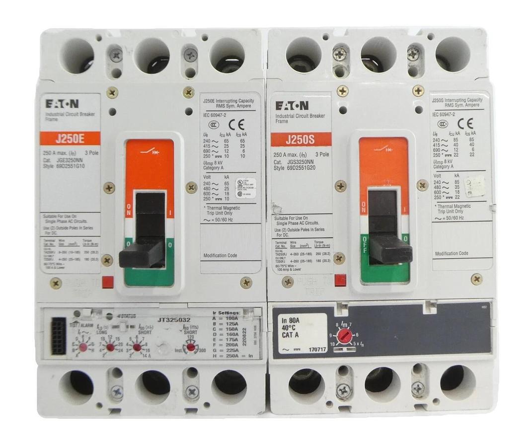 Used Eaton JGE3250NN Industrial Circuit Breaker J250S J250E Lot of 2 Working
