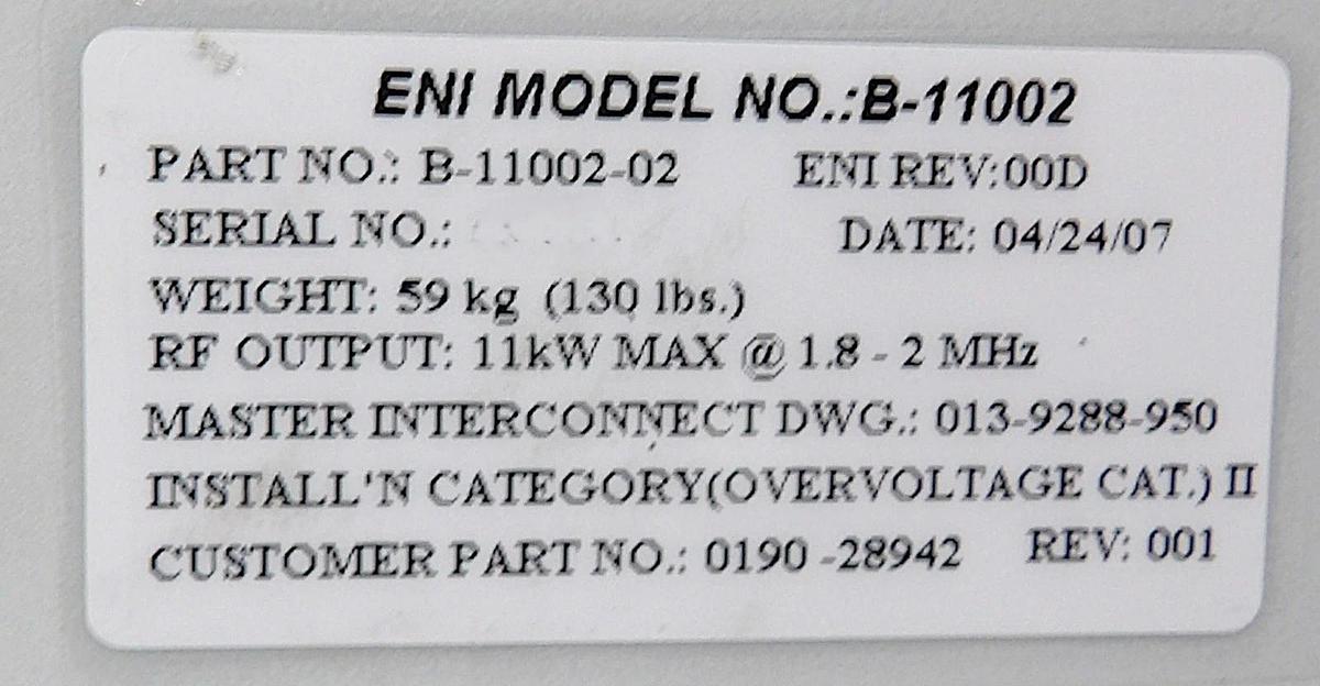 Used Spectrum 11002-02 ENI Power Systems 0190-28942 RF Generator 11kW Working