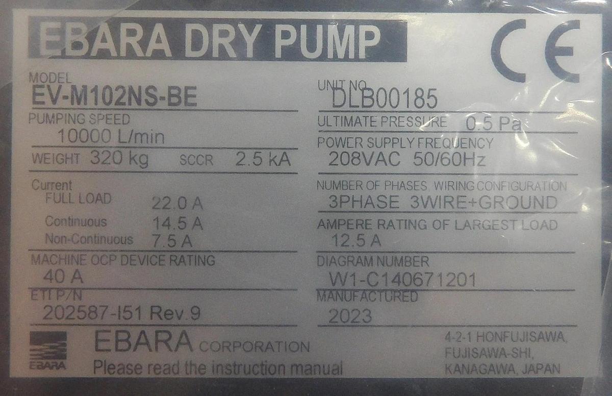 EV-M Ebara Technologies EV-M102NS-BE Dry Vacuum Pump 500251503 New Surplus