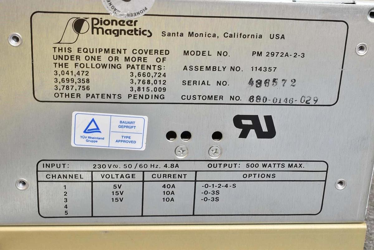 Used Pioneer Magnetics PM2972A-2-3 DC Power Supply