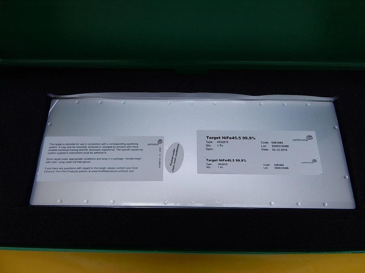 Umicore AKQ515 Planar Magnetron Sputtering Target Kit NiFe45.5 wt% New Surplus