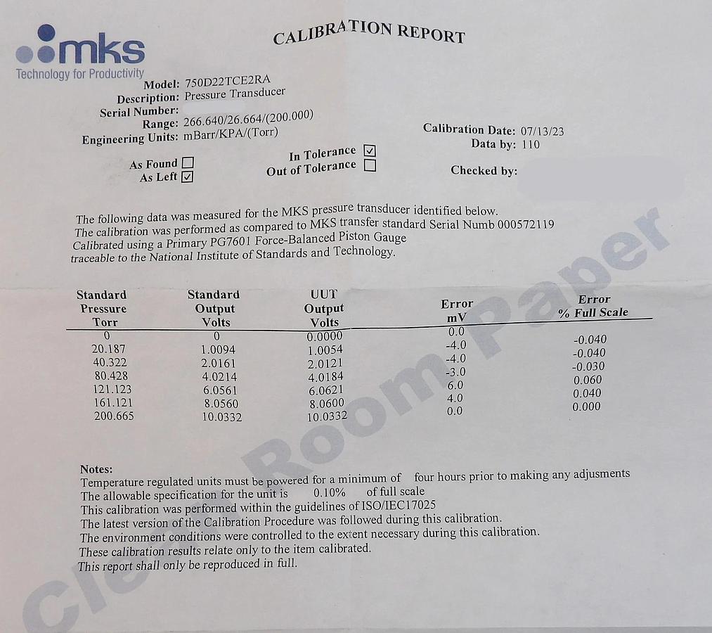 MKS Instruments 750D22TCE2RA Baratron Pressure Transducer New