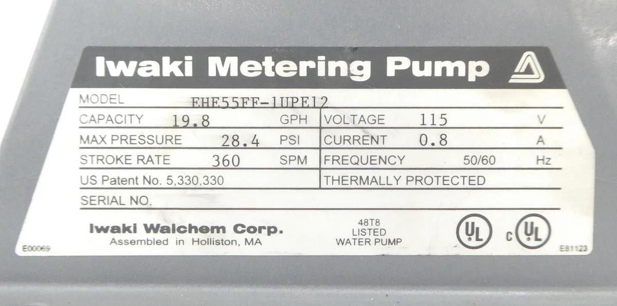 Used Iwaki EHE55FF-1UPE12 Magnetic Metering Pump EHC-11UPE Working Surplus