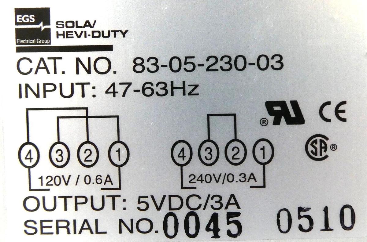 Sola Hevi-Duty 083-00230-0300-05 Linear DC Power Supply New Surplus