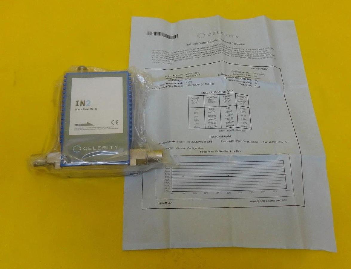 Used Celerity MSVAD100 Mass Flow Controller MFC 49-125310A10 IN2 5000 SCCM H2 New