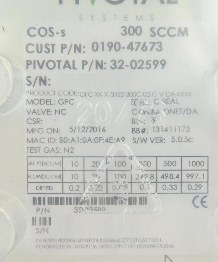 Pivotal Systems 32-02599 Mass Flow Controller MFC AMAT 0190-47673 Lot of 2 New