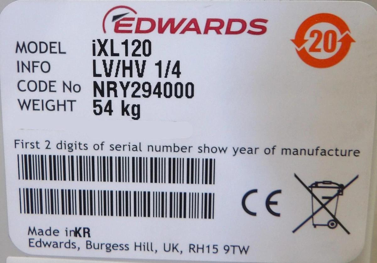 Refurbished iXL120 Edwards NRY294000 Dry Vacuum Pump IXL 120 LV/HV 1/4 OEM Refurbished