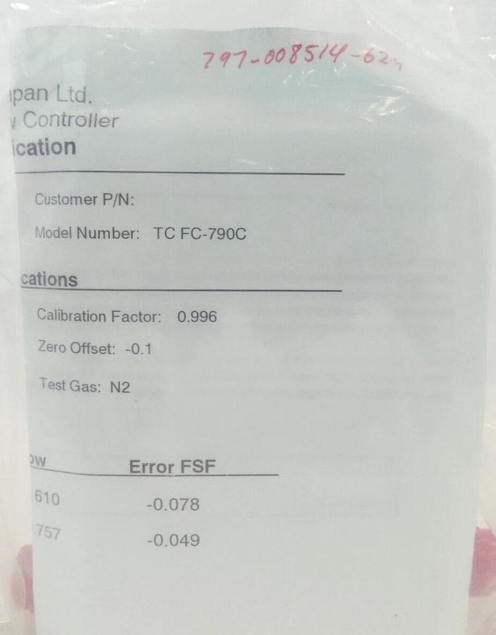 Aera TC FC-790C Mass Flow Controller MFC 500 SCCM HBr Lam 797-005214-624 New