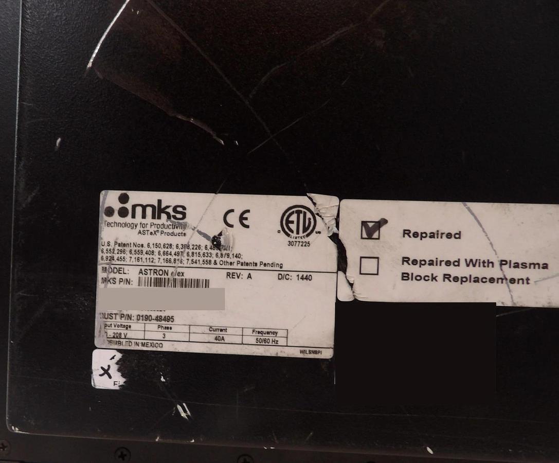Used ASTRON e/ex MKS Instruments AX7685-89 RPS Plasma Source ASTeX 718 Hours Tested