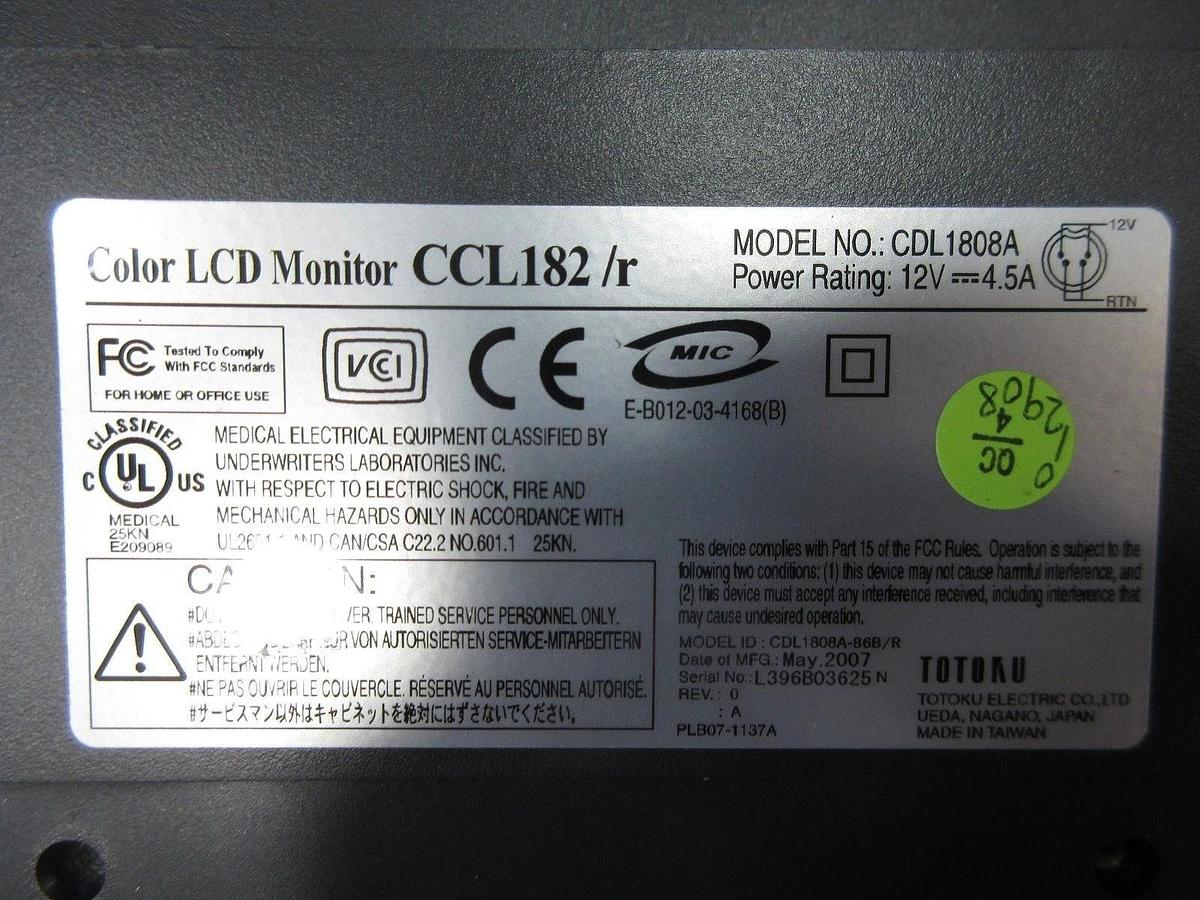 Used Totuku CCL182/r 18” Color Autoscan Display CDL1808A Hitachi S-9380 SEM Used