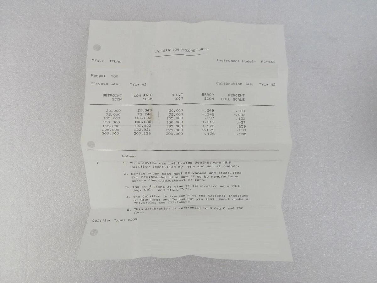 Used Tylan R65660 Mass Flow Controller MFC 300 SCCM H2 FC 550-1KZ OEM Refurbished