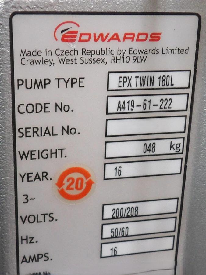 Used EPX TWIN 180L Edwards A419-61-222 Dry Vacuum Pump Tested Working As-Is