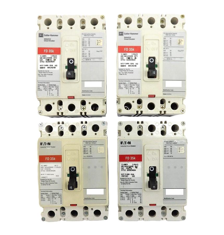 Used Cutler-Hammer FD3015L 3-Pole Circuit Breaker FD 35k Lot of 4 Working