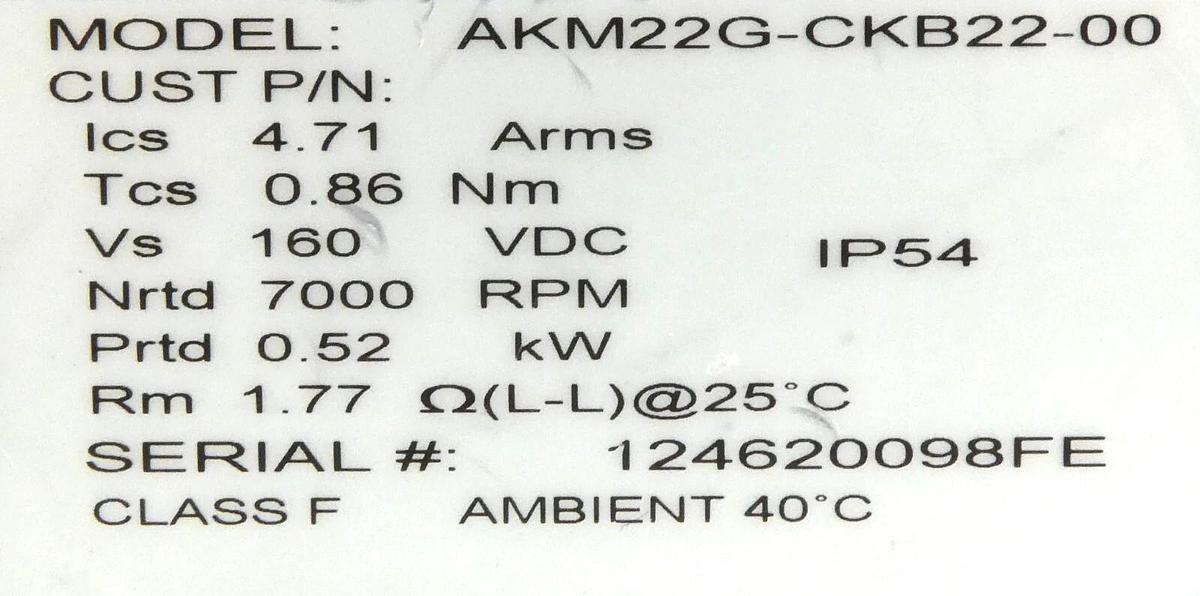 Used Kollmorgen AKM22G-CKB22-00 PM Servomotor AKM Series Working Surplus