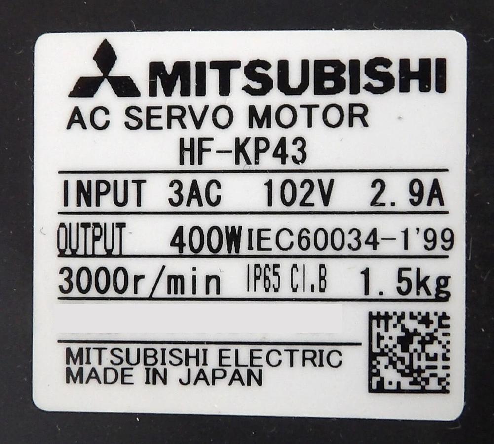 Used Mitsubishi HF-KP43 AC Servo Motor VRGF-11C90-400 TEL 5084-000505-11 Working