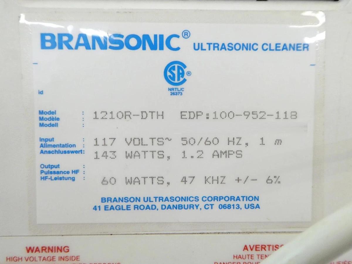 Used Branson 1210R-DTH Heated Ultrasonic Cleaner Bransonic 1210 Tested Working