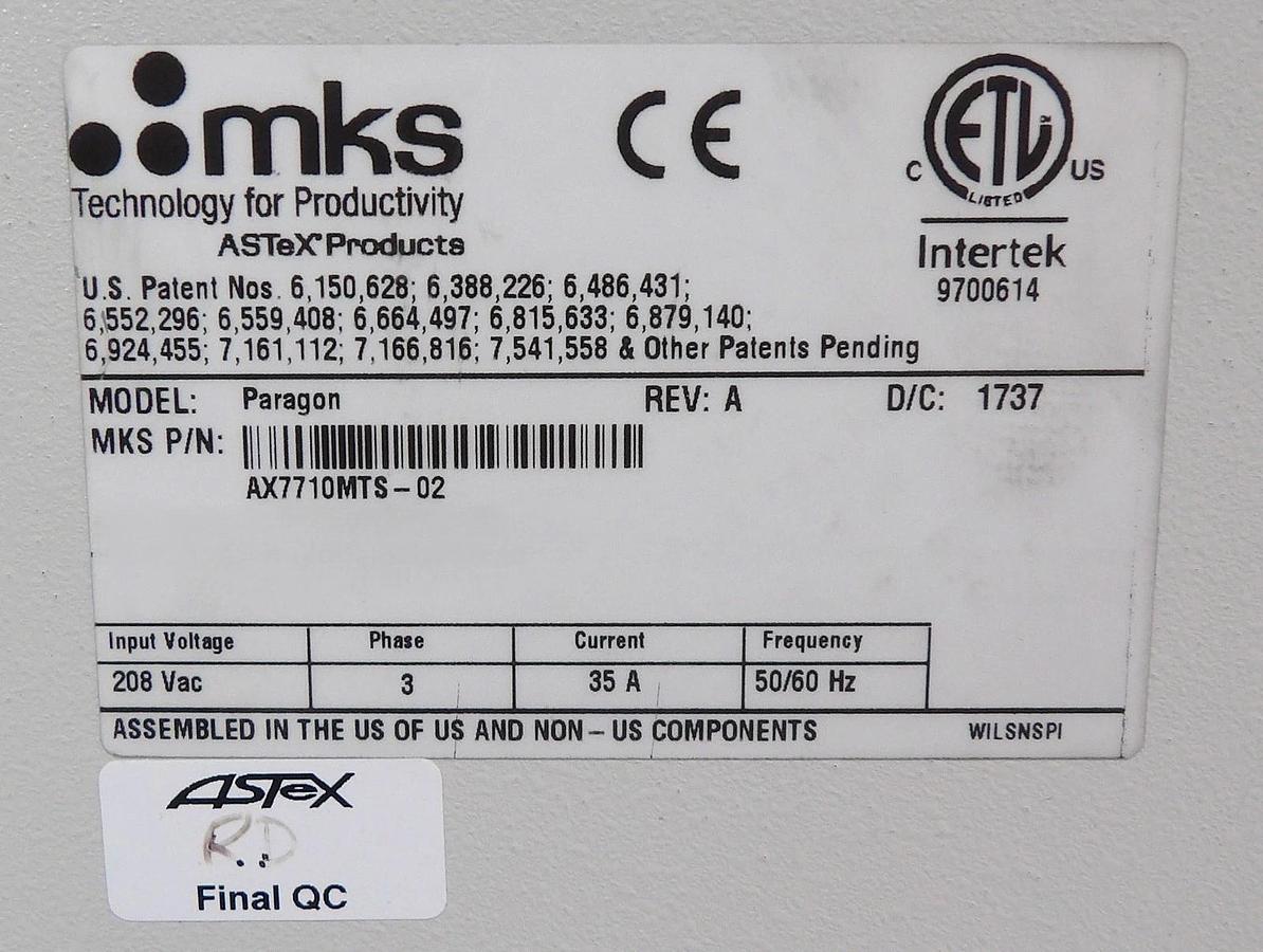 Used ASTRON Paragon F* MKS Instruments AX7700MTS-02 RPS Plasma Source ASTeX Untested
