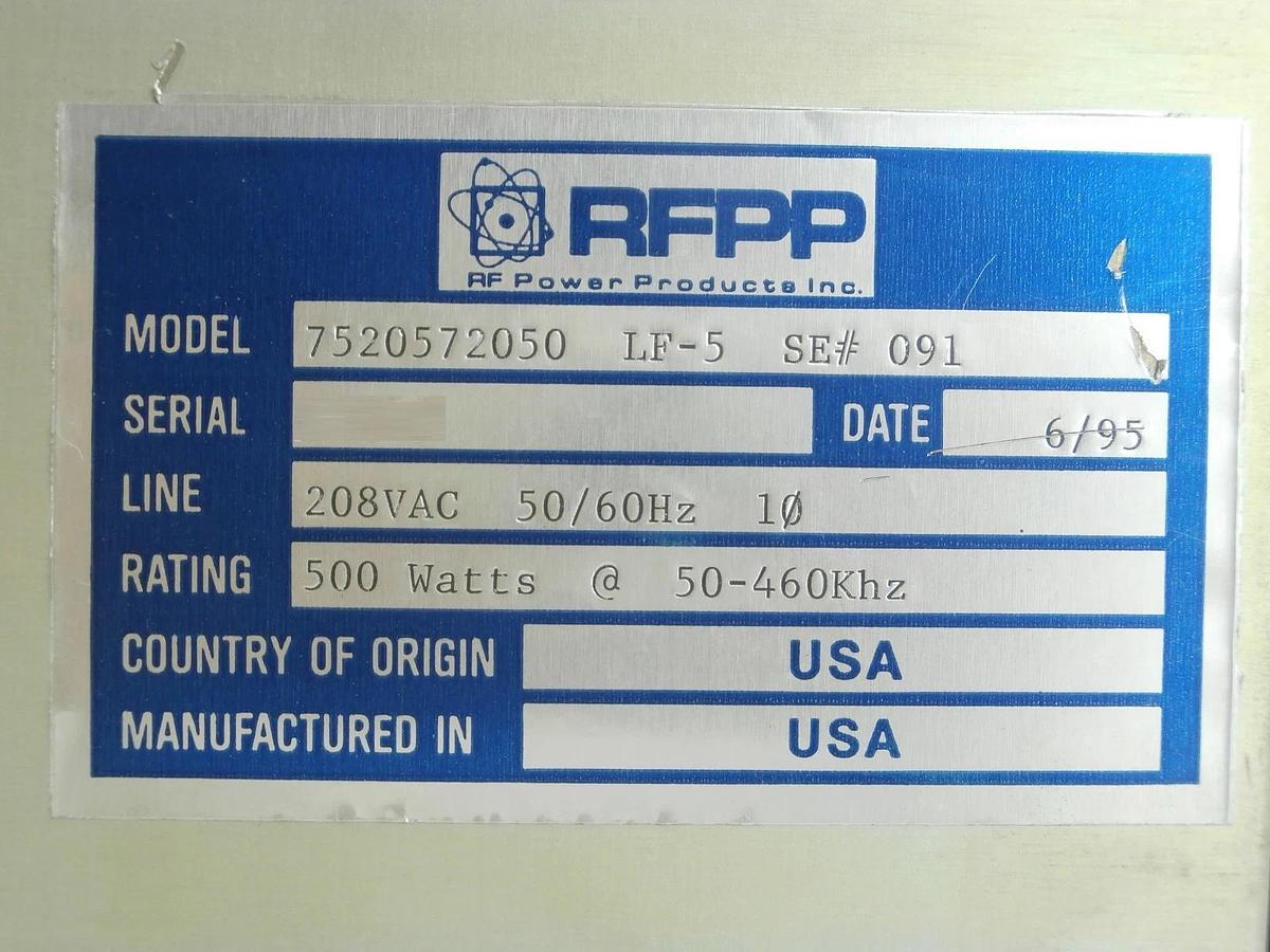 Used LF-5 RFPP RF Power Products 7520572050 RF Generator Tested Not Working As-Is