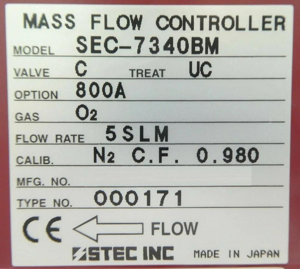 Used STEC SEC-7340BM Mass Flow Controller MFC SEC-7340 5 SLM O2 Working Surplus