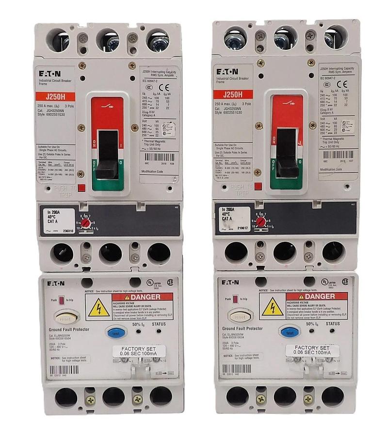 Used Eaton JGH3250NN 3 Pole Industrial Circuit Breaker ELJBN3250W Lot of 2 Working