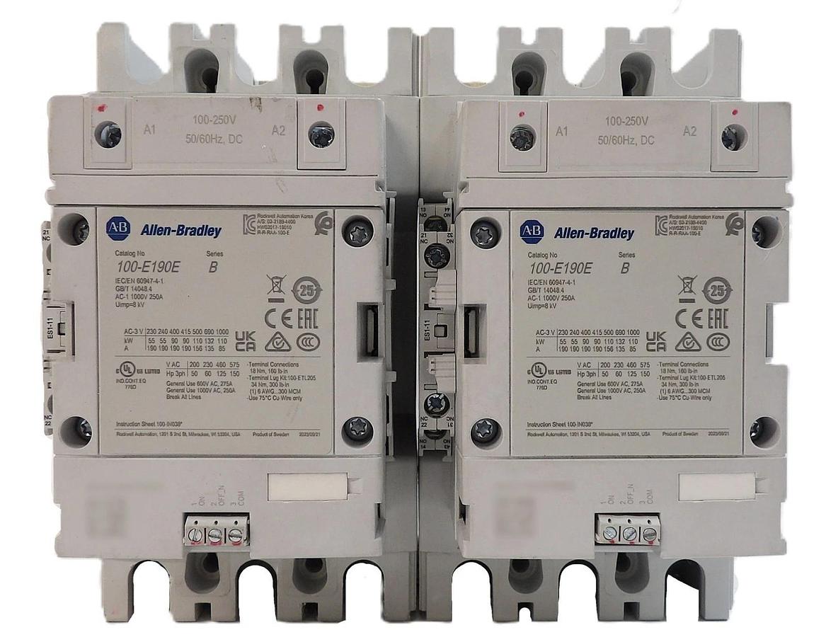 Used AB Allen-Bradley 100-E190E 3-Pole Contactor Series A Lot of 2 Working